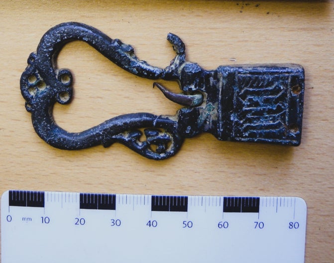 Medieval copper alloy buckle discovered during archaeological fieldwork and metal detecting at Stoneacre, Kent